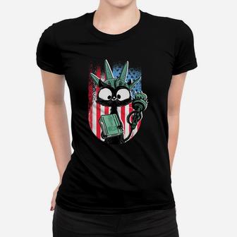 Funny Statue Of Liberty Cat | Liberkitty 4Th July Black Cat Women T-shirt | Crazezy