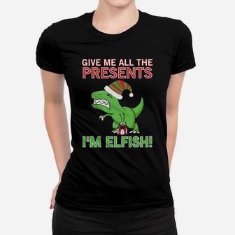 Funny T-Rex Christmas Xmas Pajamas I'm Elfish Family Group Women T-shirt | Crazezy