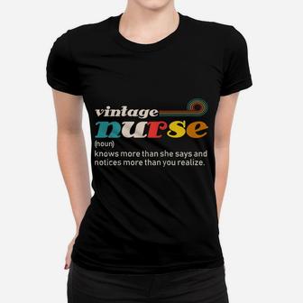 Funny Vintage Nurse Noun Definition Knows More Than She Says Raglan Baseball Tee Women T-shirt | Crazezy DE