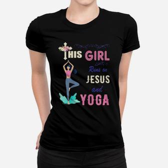 Funny Watercolor Girl Run On Jesus And Yoga Women T-shirt - Monsterry
