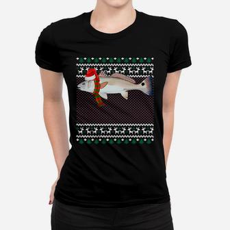 Funny Xmas Santa Hat Redfish Ugly Christmas Sweatshirt Women T-shirt | Crazezy