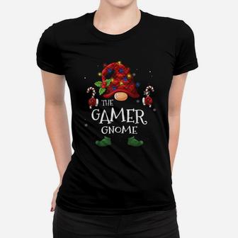 Gamer Gnome Buffalo Plaid Christmas Tree Light Women T-shirt | Crazezy CA