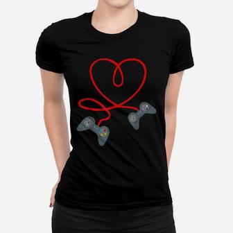 Gamer Valentines Day Heart Video Controller Women T-shirt - Monsterry