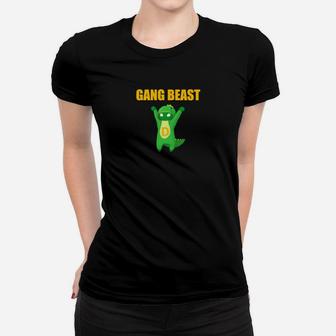 Gang Beast Lustiges Cartoon-Monster Grafik-Frauen Tshirt in Schwarz, Witziges Design - Seseable
