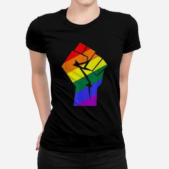 Gay Pride Lgbtq Rainbow Flag Resist Fist Gay Rights Equality Women T-shirt - Monsterry