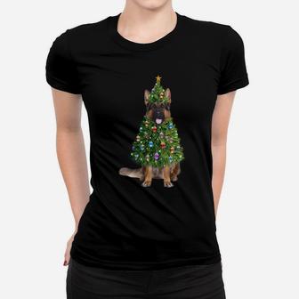German Shepherd Christmas Tree Lights Shirt Funny Gift Xmas Sweatshirt Women T-shirt | Crazezy DE