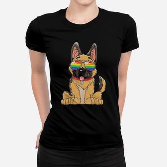 German Shepherd Gay Pride Flag Sunglasses Lgbt Puppy Women T-shirt - Monsterry AU