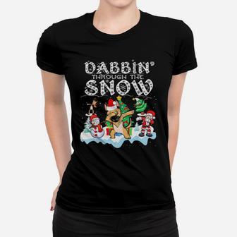 German Shepherd Santa Dabbing Through The Snow Women T-shirt - Monsterry