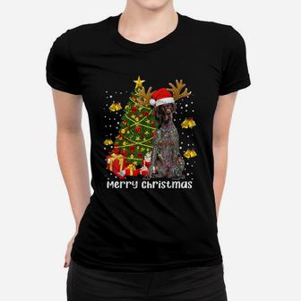 German Shorthaired Pointer Santa Christmas Tree Lights Xmas Women T-shirt | Crazezy UK