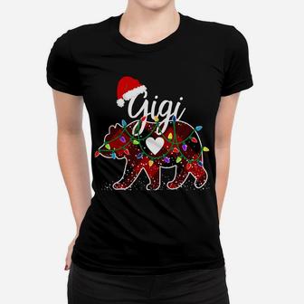 Gigi Bear Christmas Red Buffalo Plaid With Santa Hat Lights Women T-shirt | Crazezy CA