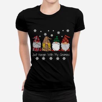 Gnome Christmas Pajama Plaid Just Hangin With My Gnomies Women T-shirt | Crazezy UK
