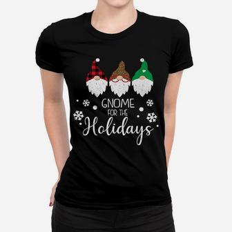 Gnome For The Holidays Cute Christmas Buffalo Plaid Cheetah Women T-shirt | Crazezy