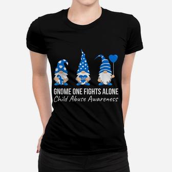 Gnome One Fights Alone Child Abuse Awareness Blue Ribbon Women T-shirt | Crazezy UK