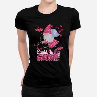 Gnomes Cupid Is My Gnomie Valentines Day Hearts Gnome Women T-shirt - Monsterry