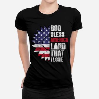 God Bless America Land That I Love Usa Flag Flower Patriotic Women T-shirt | Crazezy