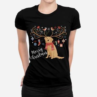 Golden Retriever Christmas Reindeer Dog Women T-shirt | Crazezy