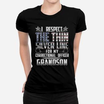 Grandson Thin Silver Line Correctional Officer Women T-shirt | Crazezy CA