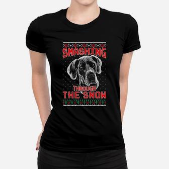 Great Dane Smashing Through The Snow Xmas Women T-shirt - Monsterry