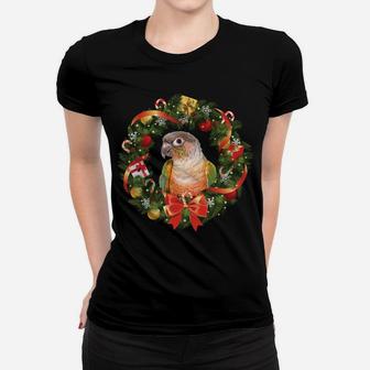 Green Cheek Conure Parrot Christmas Wreath Women T-shirt | Crazezy CA