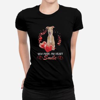 Greyhound Heart You Made My Heart Smile Valentines Day Women T-shirt - Monsterry