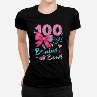 Happy 100 Days Of Brains And Bows Happy 100Th Day Of School Women T-shirt | Crazezy