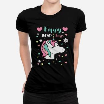 Happy 100 Days Pastel Unicorn 100Th Day School Gift Kawaii Women T-shirt | Crazezy UK