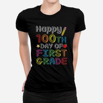 Happy 100Th Day Of First Grade - Colorful 100 Days Gift Women T-shirt | Crazezy UK