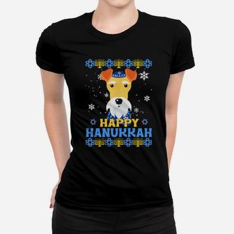 Happy Hanukkah Fox Terrier Wire Dog Noel Ugly Women T-shirt - Monsterry