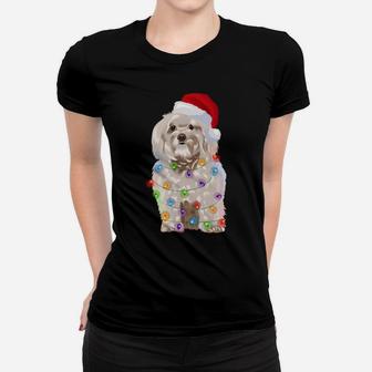 Havanese Christmas Lights Xmas Dog Lover Santa Hat Sweatshirt Women T-shirt | Crazezy UK