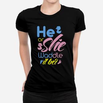 He Or She Waddle It Be Gender Reveal Party Cute Duck Game Women T-shirt - Monsterry