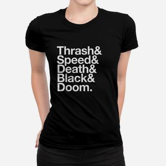 Heavy Metal Music Types List Thrash Speed Doom Death Black Women T-shirt | Crazezy