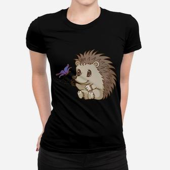 Hedgehog And Flying Butterfly Cool Pet Lovers Gift Women T-shirt - Thegiftio UK