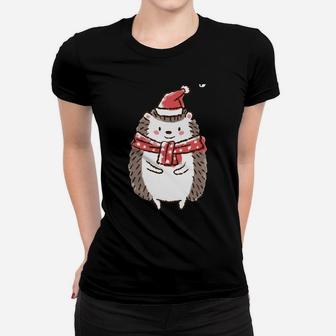 Hedgehog Spiked Animal Merry Christmas Santa Hat Xmas Women T-shirt | Crazezy DE