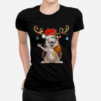 Hedgehogs Xmas Reindeer Santa Hat Hedgehog Women T-shirt - Monsterry UK