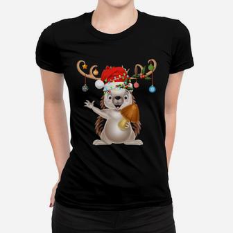 Hedgehogs Xmas Reindeer Santa Hat Hedgehog Women T-shirt - Monsterry UK