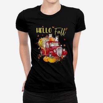 Hello Fall Truck Pumpkin Funny Cat Kitties Thanksgiving Day Women T-shirt | Crazezy DE