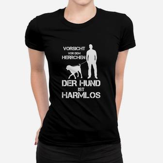 Herrchen Warnung Lustiges Hundebesitzer Frauen Tshirt in Schwarz - Seseable