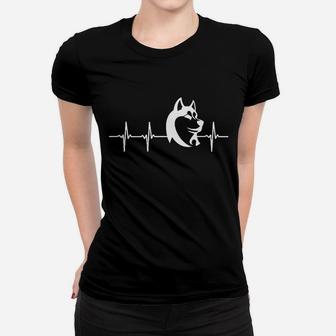 Herren Frauen Tshirt Husky & Herzschlag Design Schwarz - Seseable