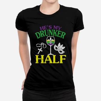 Hes My Drunker Wine Bling Beads Wine Half Mardi Gras Women T-shirt - Thegiftio UK