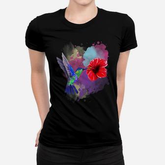 Hibiscus Flower Animal Bird Vintage Pretty Hummingbird Women T-shirt | Crazezy