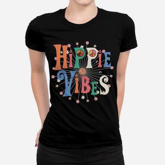 Hippie Vibes Peace Sign Love Happiness Rainbow Hearts Stars Women T-shirt | Crazezy CA