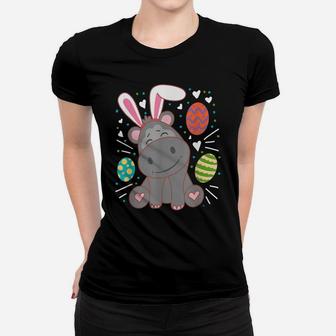 Hippo Wearing Rabbit Bunny Ears Funny Easter Sunday Women T-shirt | Crazezy