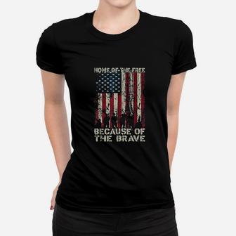 Home Of The Free Because Of The Brave Distress American Flag Women T-shirt | Crazezy UK