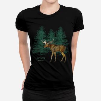 Homer Alaska Moose Lovers Trees Vintage-Look Souvenir Women T-shirt | Crazezy