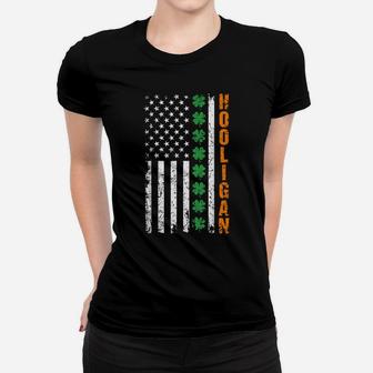 Hooligan St Patricks Day Usa American Irish Flag Shamrock Women T-shirt | Crazezy