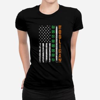 Hooligan St Patricks Day Usa American Irish Flag Shamrock Zip Hoodie Women T-shirt | Crazezy