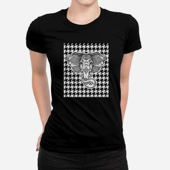 Houndstooth Alabama Black And White With Elephant Football Women T-shirt - Thegiftio