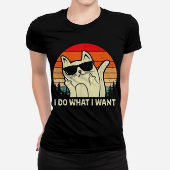I Do What I Want Sunglasses Vintage Funny Cat Lovers Tee Women T-shirt | Crazezy