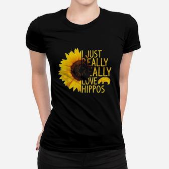 I Just Really Love Hippos Gift Women Men Herd Sunflower Women T-shirt | Crazezy