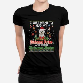 I Just Want To Hug My Bichons Frise Dog And Watch Christmas Women T-shirt | Crazezy DE